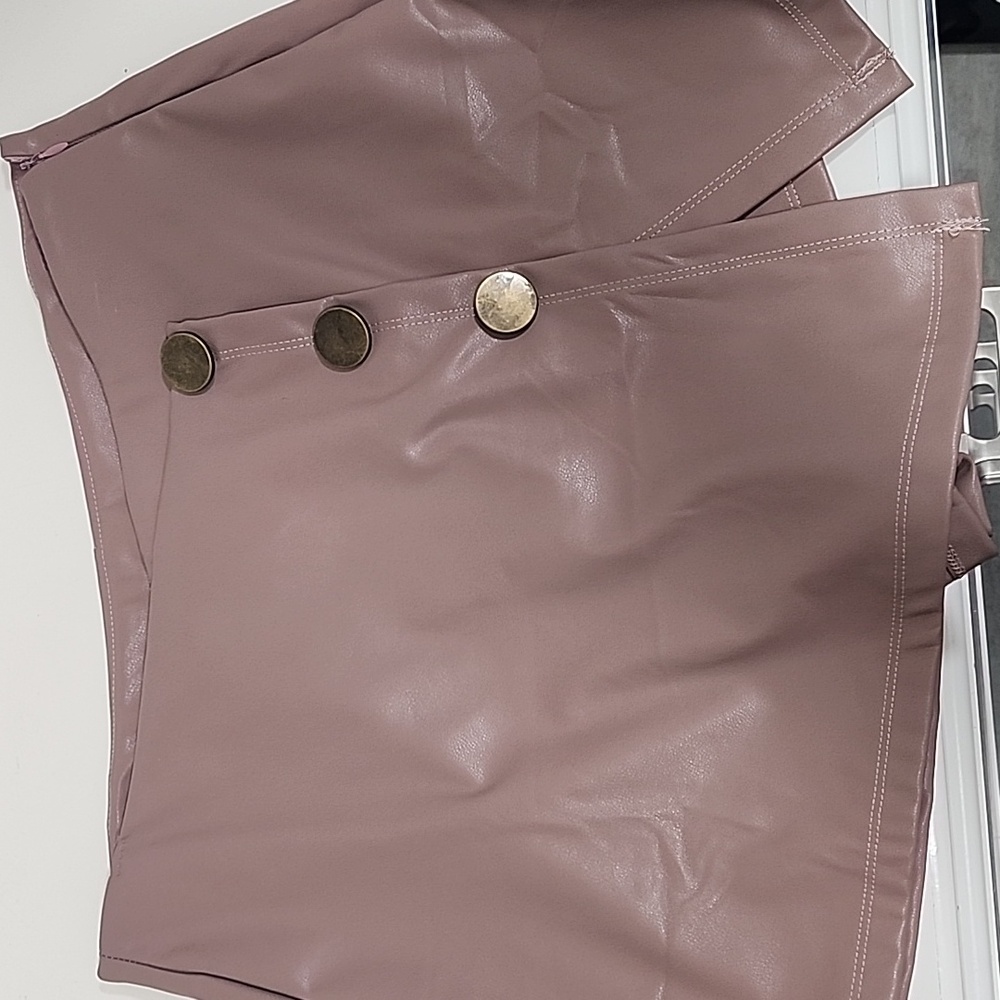 Haute Monde Pink Pleather Skirt with Metallic Details